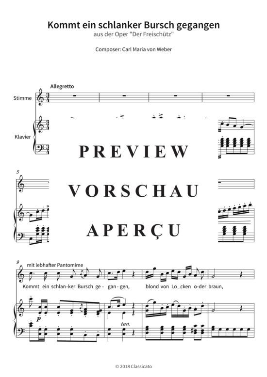 gallery: Kommt ein schlanker Bursch gegangen - aus der Oper Der Freischütz , , (Gesang + Klavier)