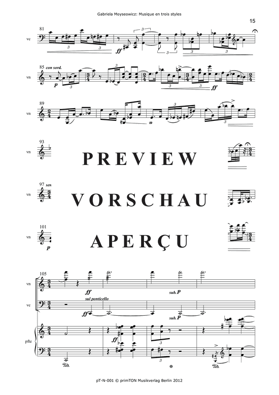 gallery: Musique en trois styles pour violon, violoncelle et piano (1969) , ,  (Trio für Violine, Violoncello + Klavier)